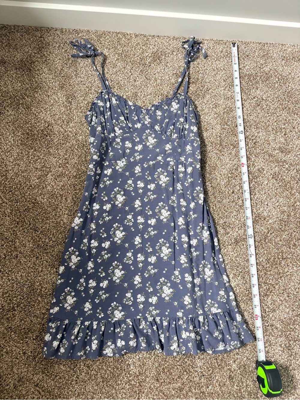 Hollister Dusty Blue Floral Tie-Shoulder Mini Dress